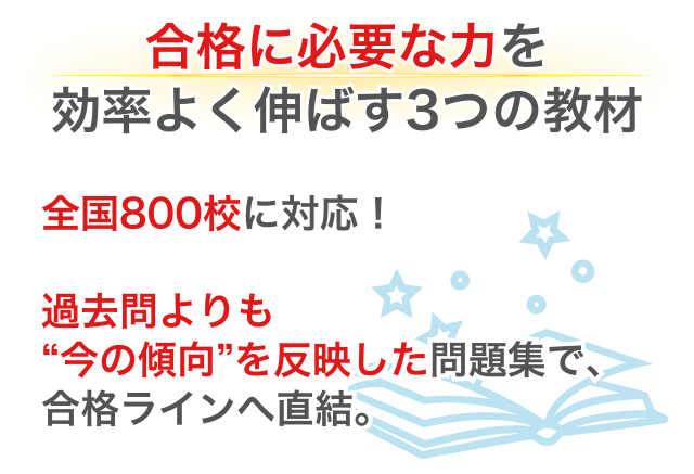 全国800の中学校に対応!過去問よりも今の傾向を反映した問題集で、合格ラインへ直結